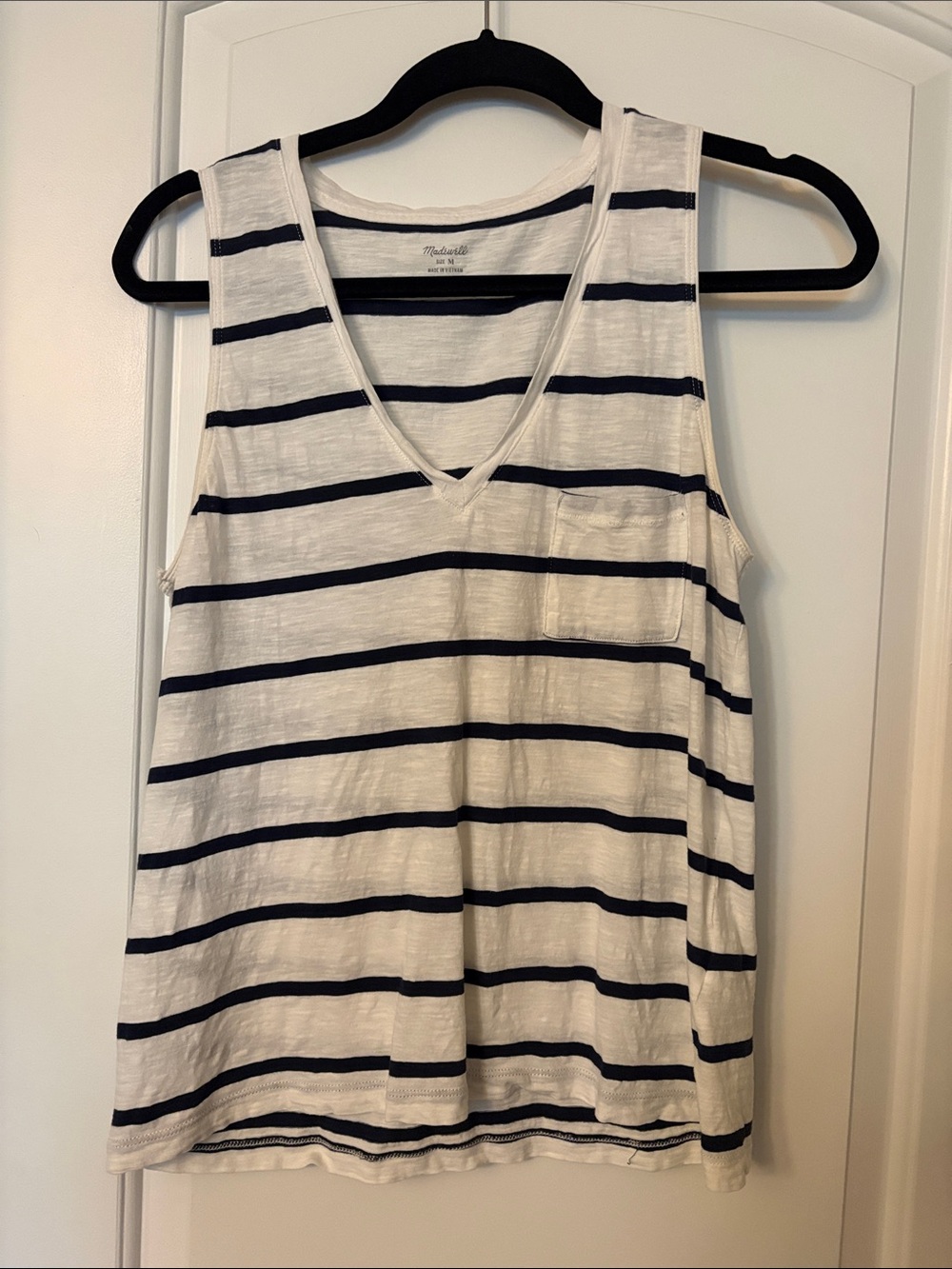 Madewell Navy and White Striped V-Neck Tank